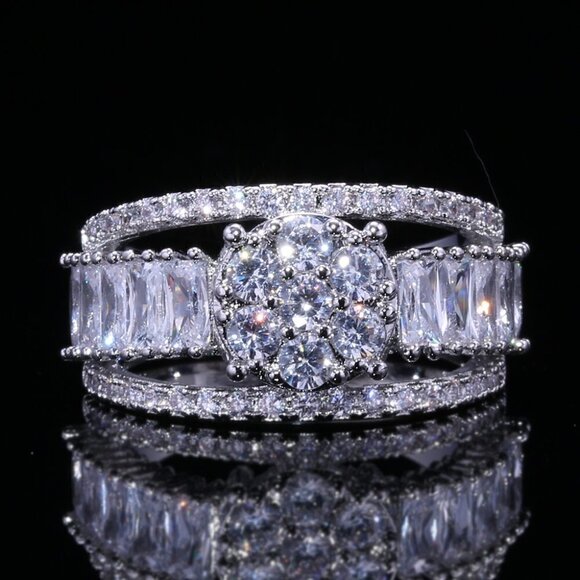 💎 Luxury Anillos Rectangle Round Gemstone 925 Silver Ring for Women,VIP535